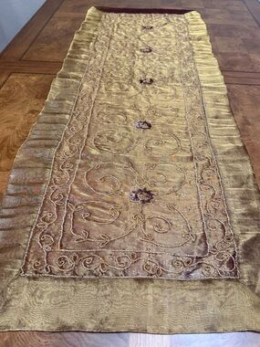 India Boutique Gold Embroidered Table Runner with Floral Motifs